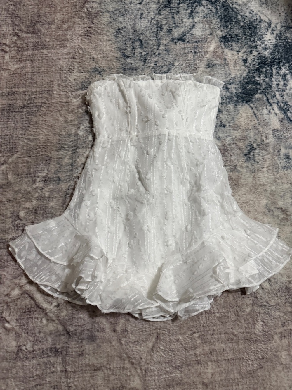 White Strapless Ruffle Mini Dress
